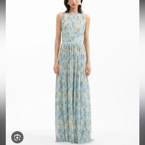 Veronica Beard Yardley Pleated Maxi Dress Power in Powder Blue Multi